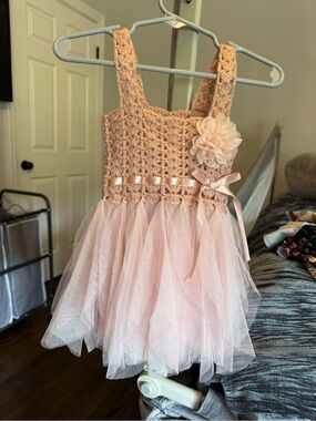 Elly & Emmy Blush Pink Crochet Tulle Baby Dress
